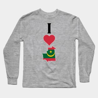 I Heart Mauritania Vertical I Love Mauritanian National Flag Map Long Sleeve T-Shirt